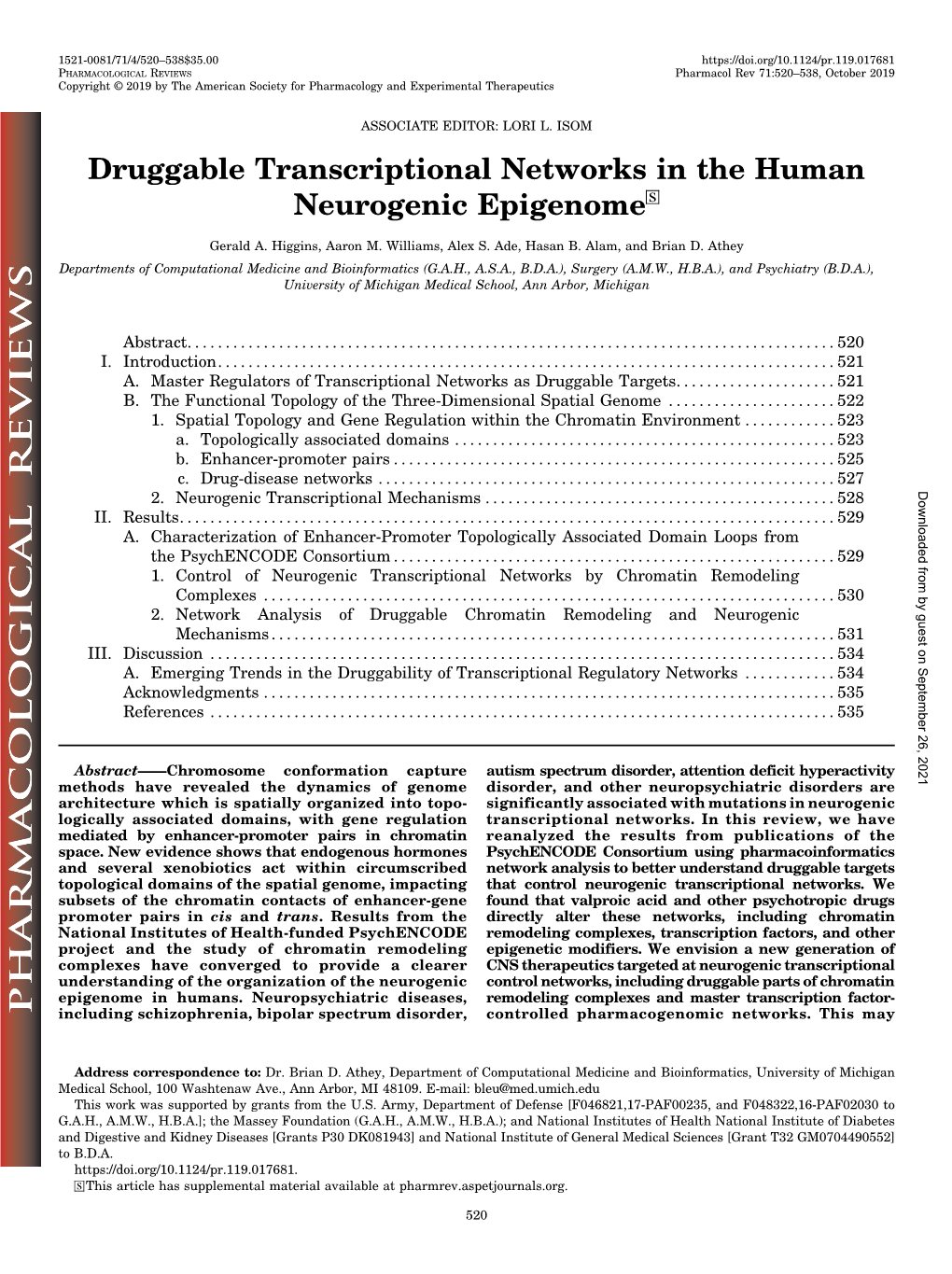 Druggable Transcriptional Networks in the Human Neurogenic Epigenomes