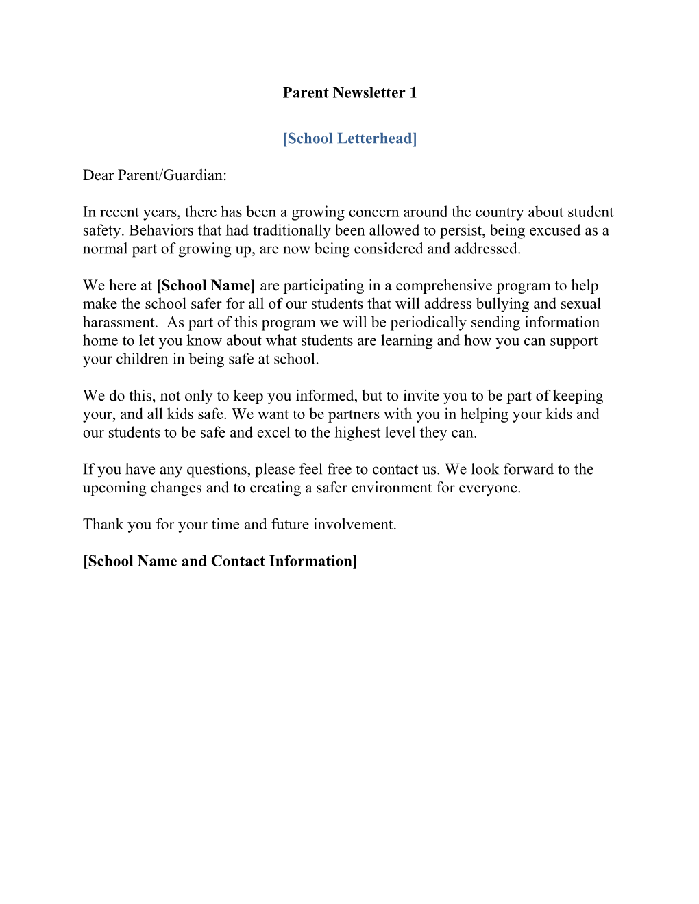 Parent Newsletter 1