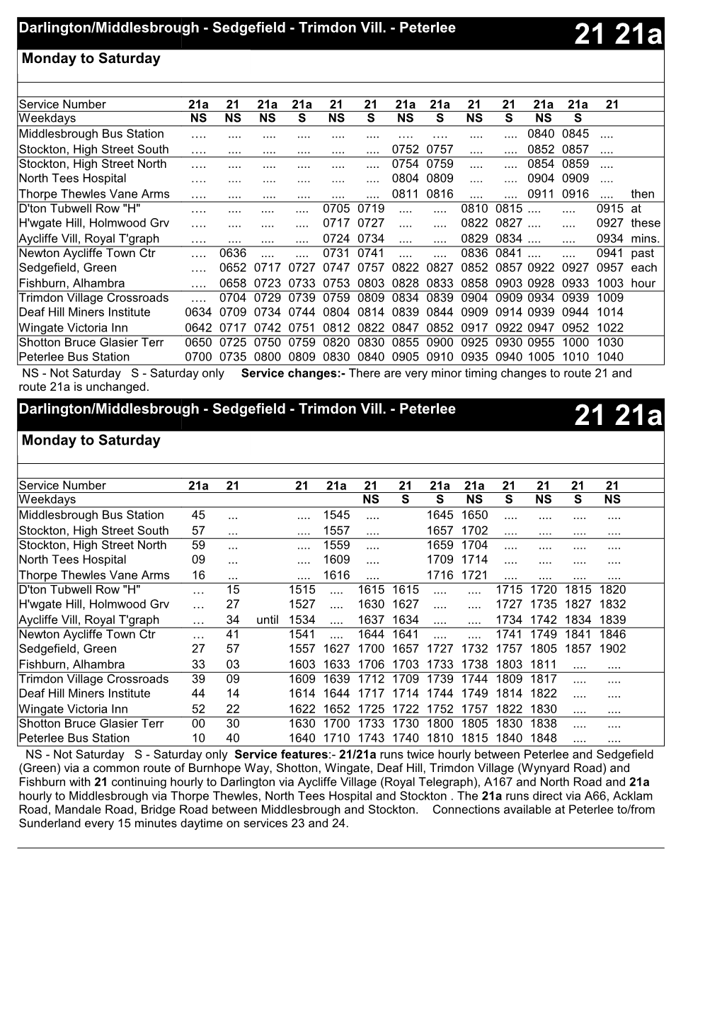21 21A 21A 21 21 21A 21A 21 21 21A 21A 21 Weekdays NS NS NS S NS S NS S NS S NS S Middlesbrough Bus Station …