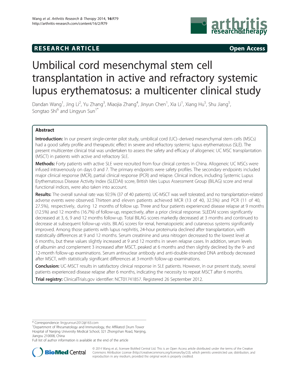 Umbilical Cord Mesenchymal Stem Cell Transplantation in Active And