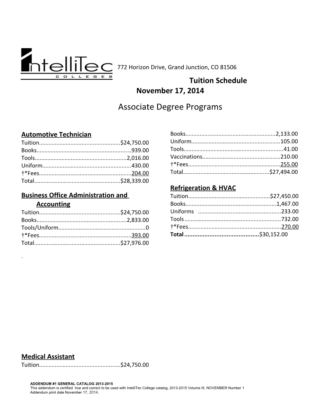 Addendum #1 General Catalog 2013-2015