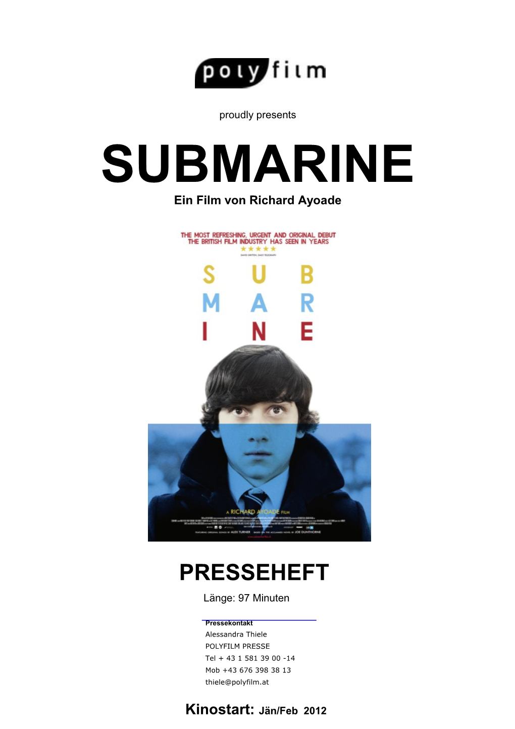 SUBMARINE Ein Film Von Richard a Y Oade