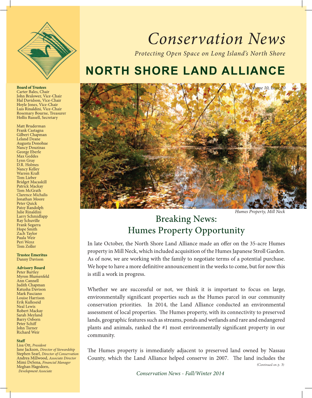 Conservation News Protecting Open Space on Long Island’S North Shore NORTH SHORE LAND ALLIANCE