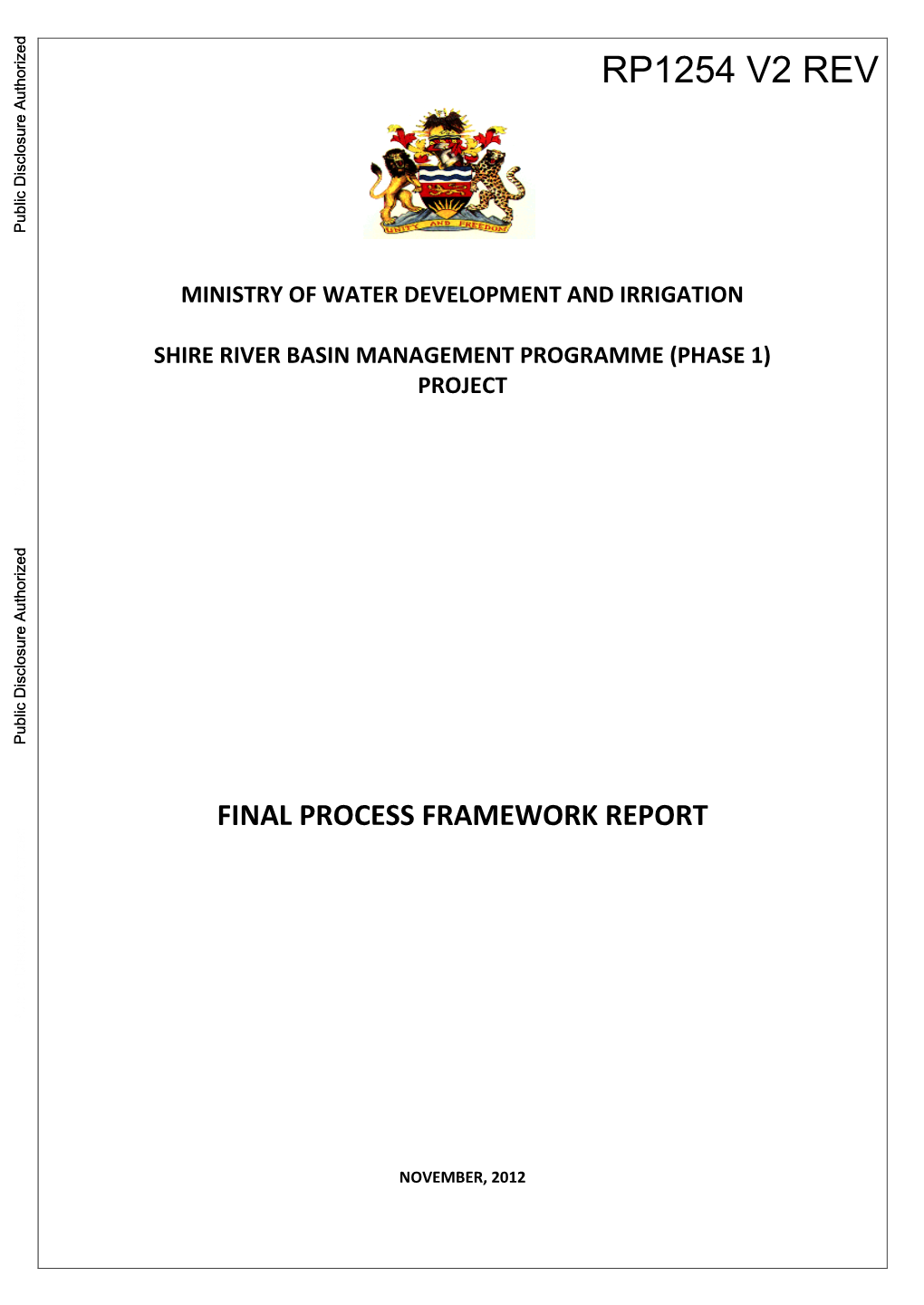 Ministry of Water Development and Irrigation Shire River Basin Management Programme