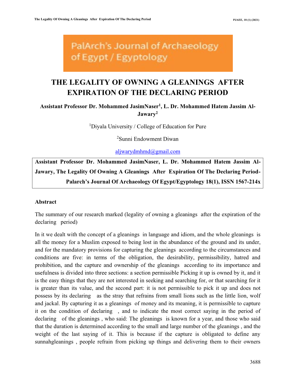 The Legality of Owning a Gleanings After Expiration of the Declaring Period PJAEE, 18 (1) (2021)