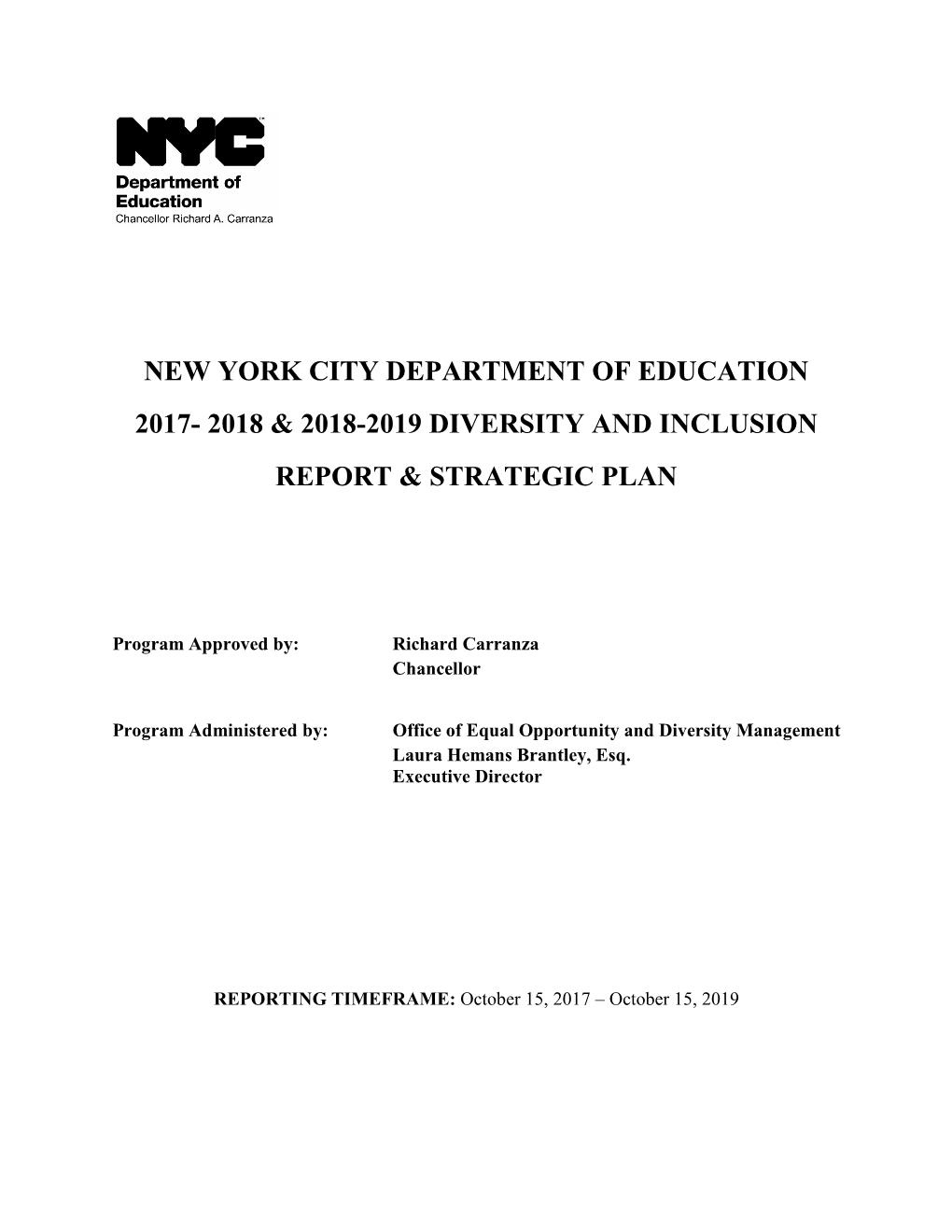 NYC DOE 2017-2019 Diversity and Inclusion Annual Report and Strategic Plan