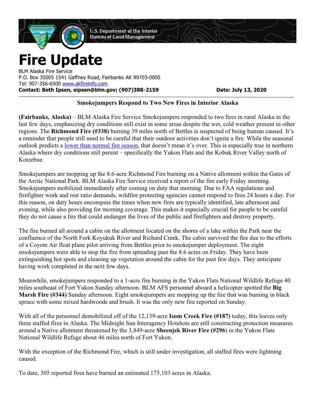 Fire Update BLM Alaska Fire Service P.O