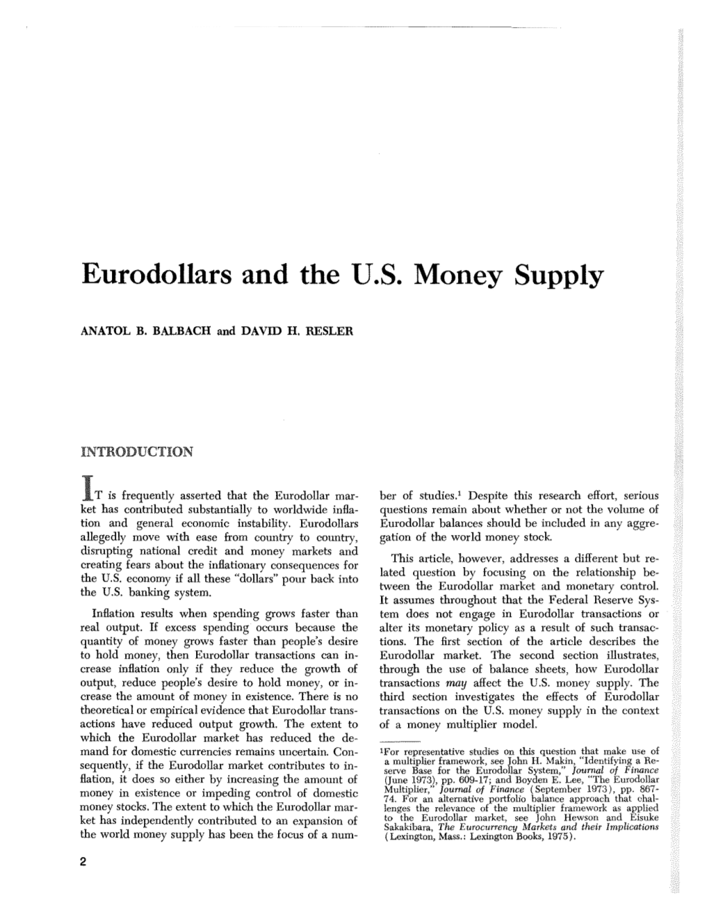 Eurodollars and the U.S. Monetary Supply