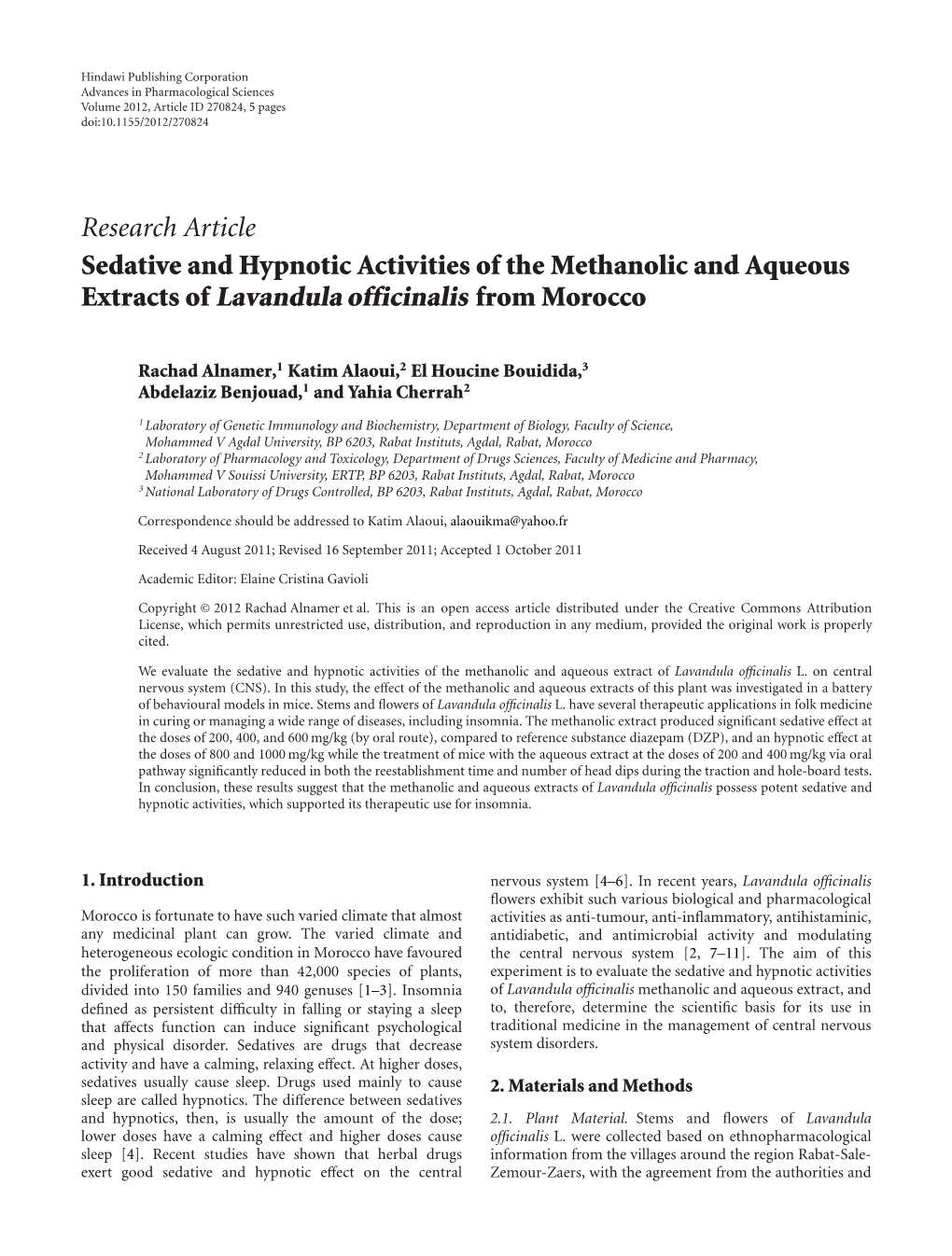 Extracts of Lavandula Officinalis from Morocco