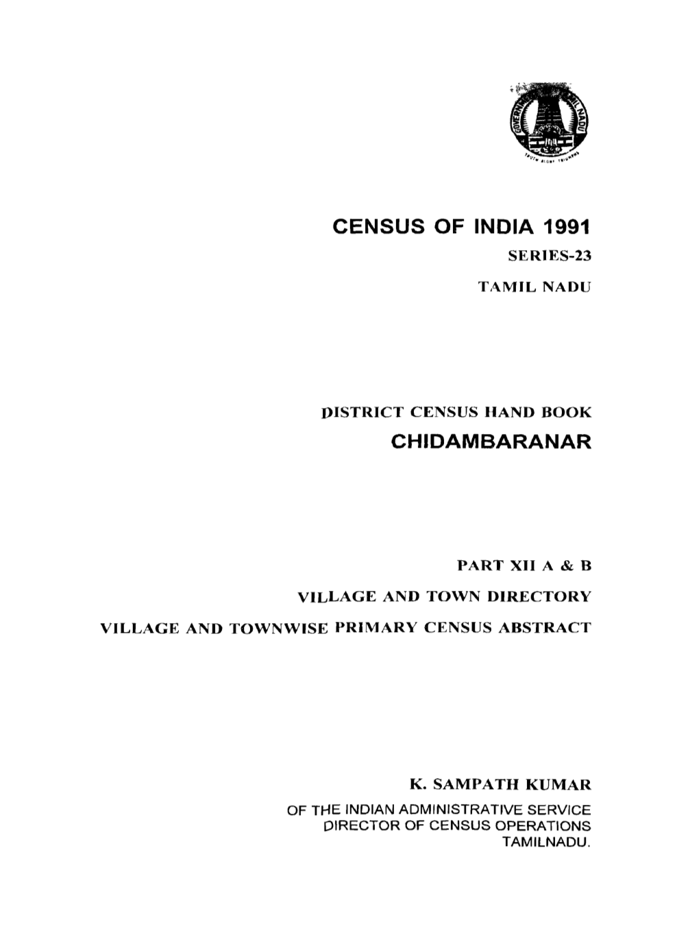 District Census Handbook, Chidambaranar, Part XII-A & B