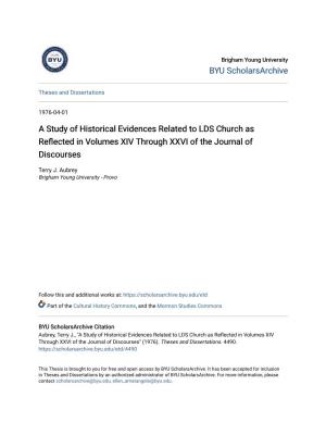 A Study of Historical Evidences Related to LDS Church As Reflected in Volumes XIV Through XXVI of the Journal of Discourses