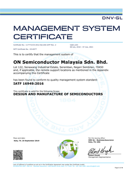 ON Semiconductor Malaysia Sdn. Bhd