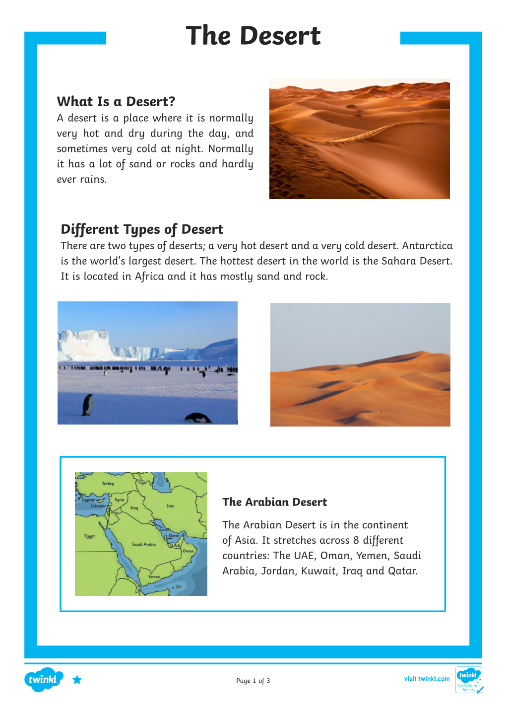 Arabian Desert Reading Comprehension