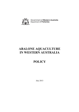 Abalone Aquaculture in Western Australia Policy