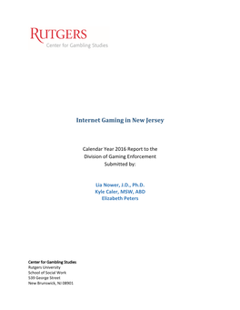 Internet Gaming in New Jersey, Calendar Year 2016