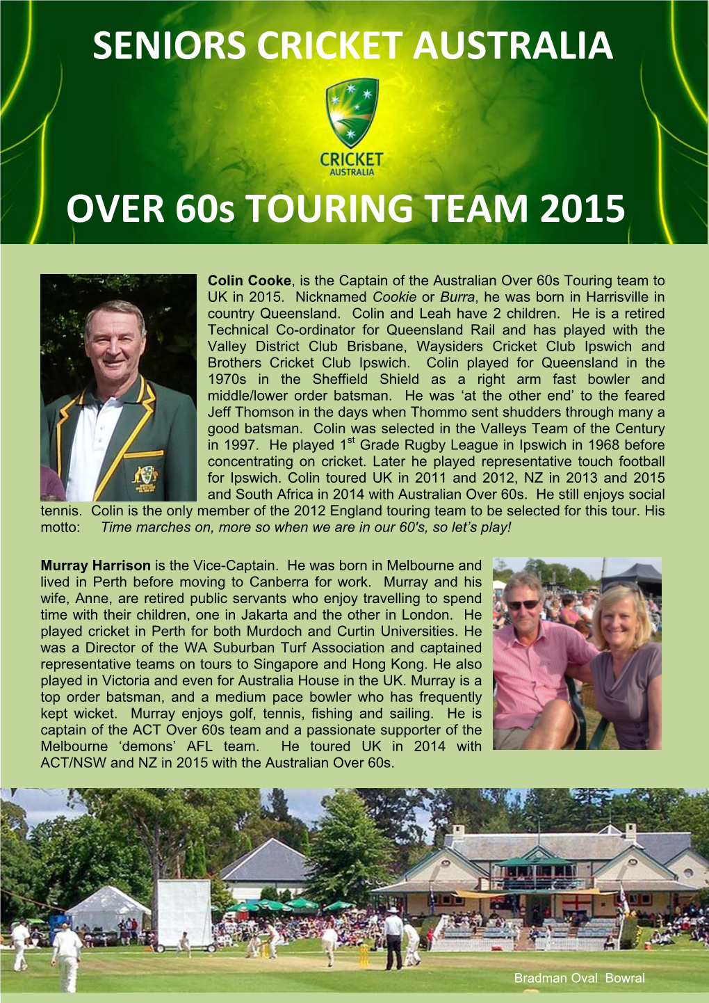 OVER 60S TOURING TEAM 2015 SENIORS CRICKET AUSTRALIA