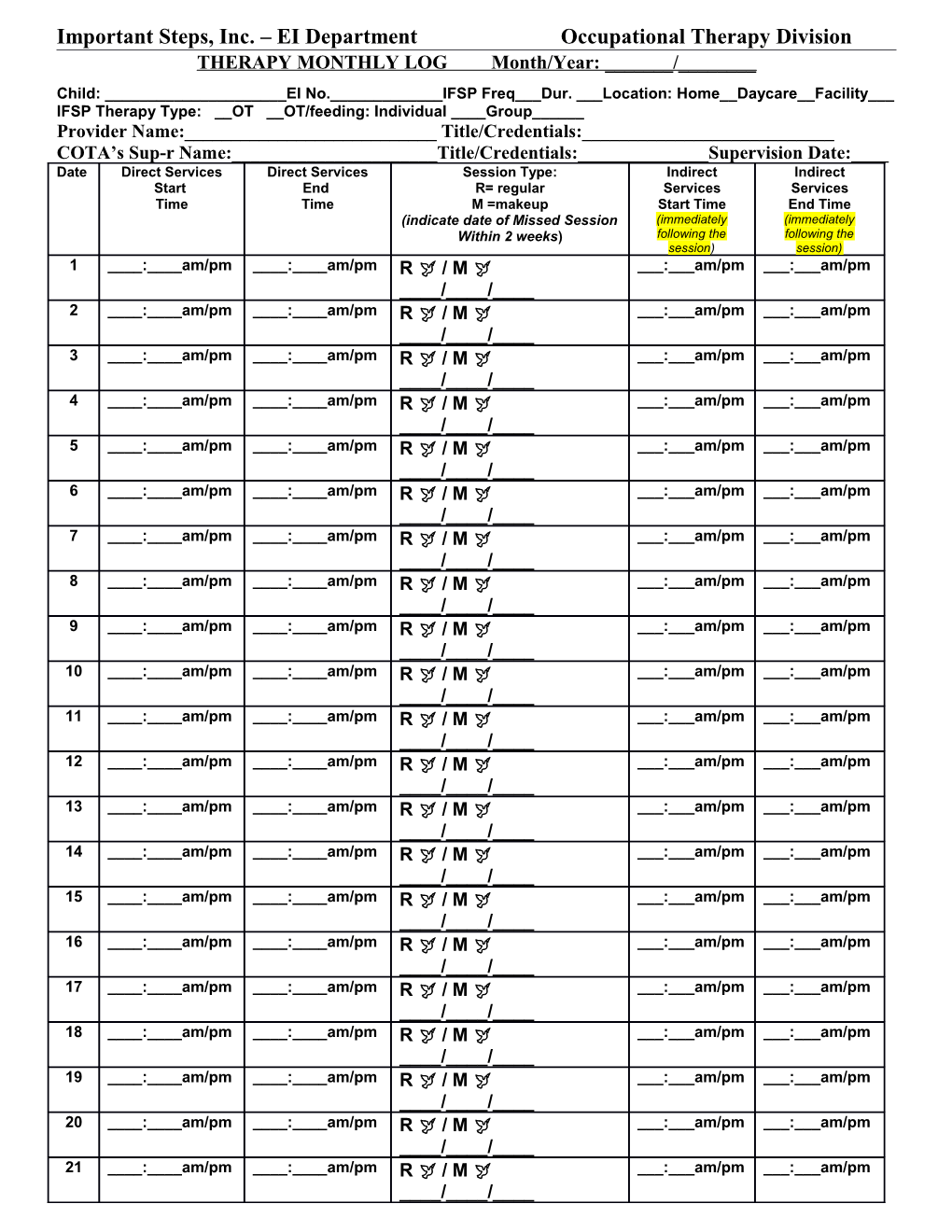 Important Steps, Inc. EI Department Occupational Therapy Division