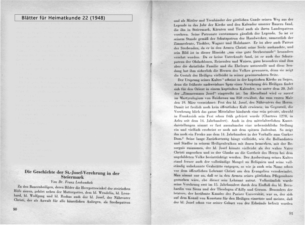 Blätter Für Heimatkunde 22 (1948) Die Geschichte Der St.-Josef-Verehrung