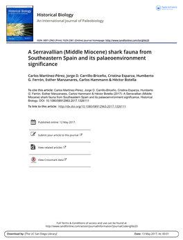 A Serravallian (Middle Miocene) Shark Fauna from Southeastern Spain and Its Palaeoenvironment Significance