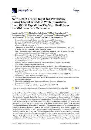 New Record of Dust Input and Provenance During Glacial Periods in Western Australia Shelf (IODP Expedition 356, Site U1461) from the Middle to Late Pleistocene