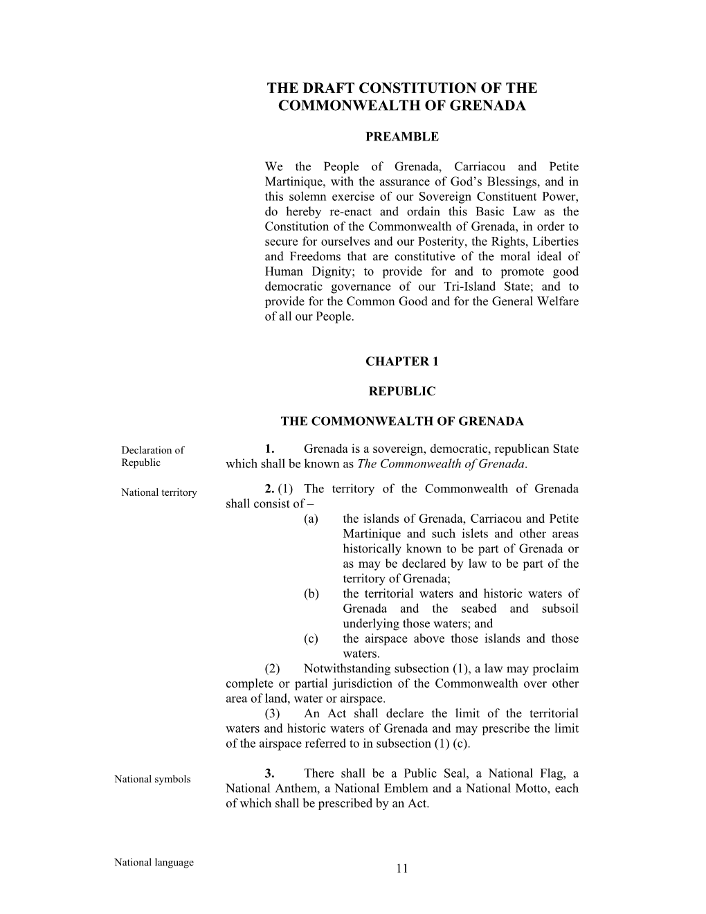 The Draft Constitution of the Commonwealth of Grenada