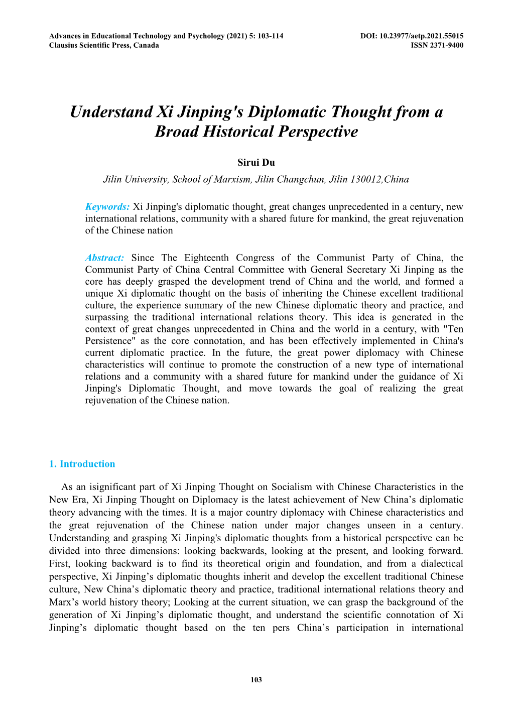 Understand Xi Jinping's Diplomatic Thought from a Broad Historical Perspective