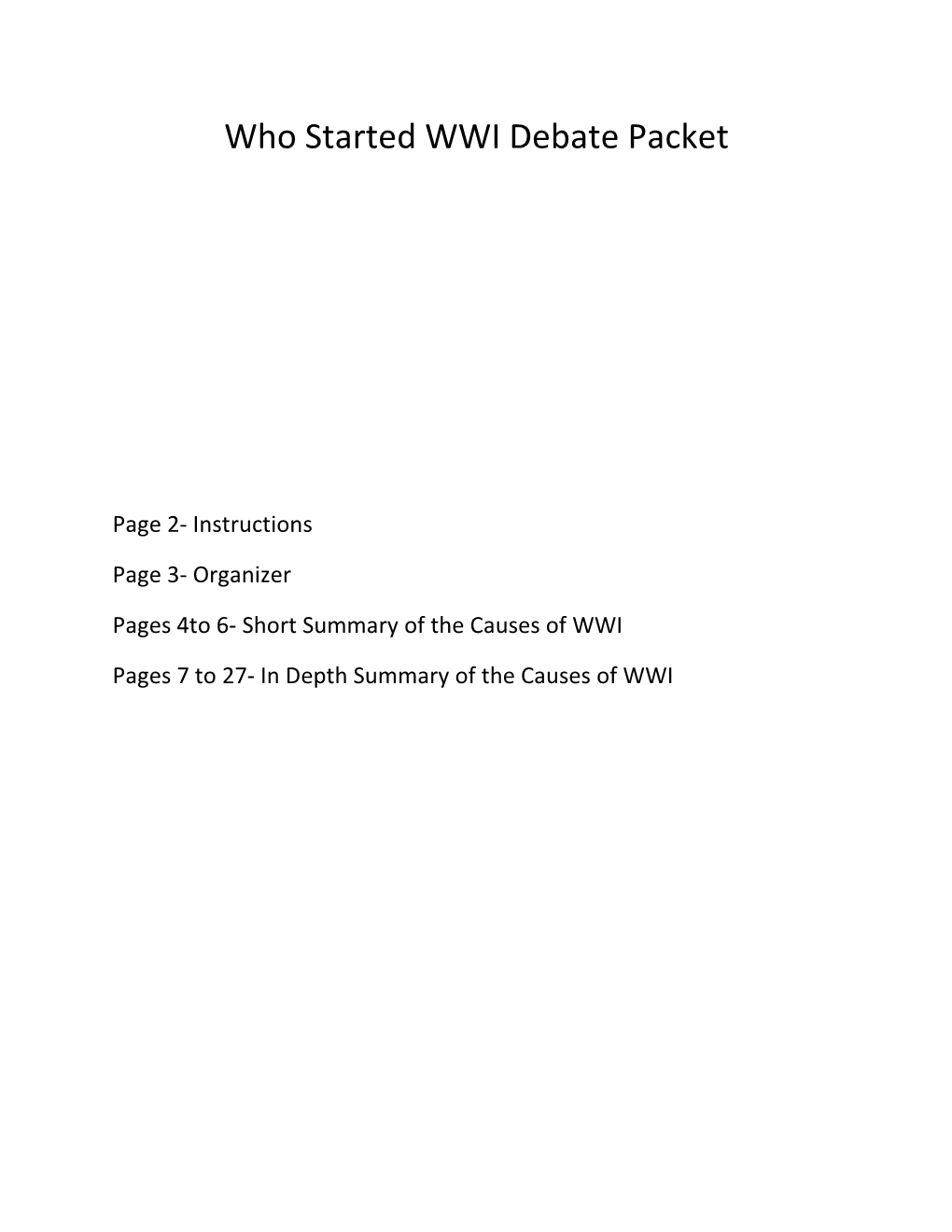 Who Started WWI Debate Packet