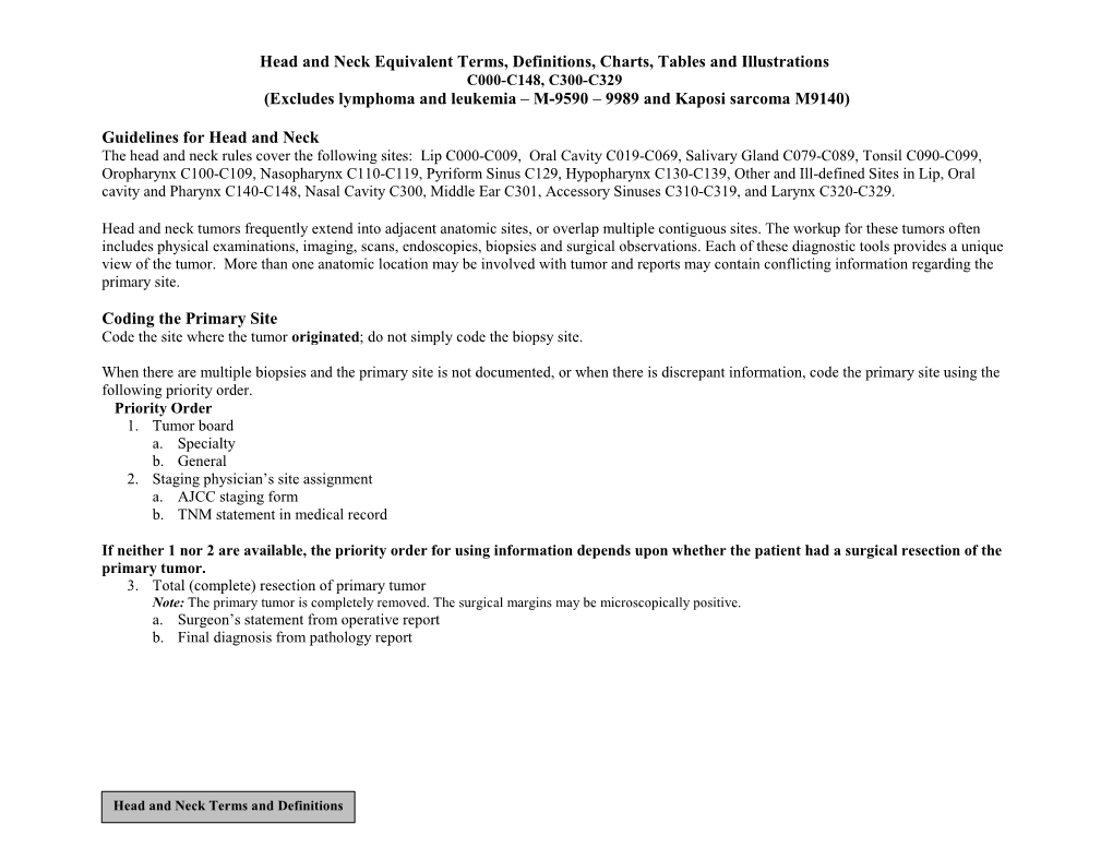 Head and Neck Equivalent Terms, Definitions, Charts, Tables And