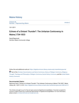The Unitarian Controversy in Maine,1734-1833