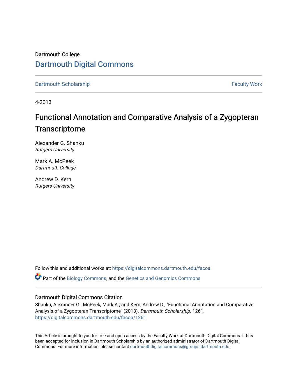 Functional Annotation and Comparative Analysis of a Zygopteran Transcriptome