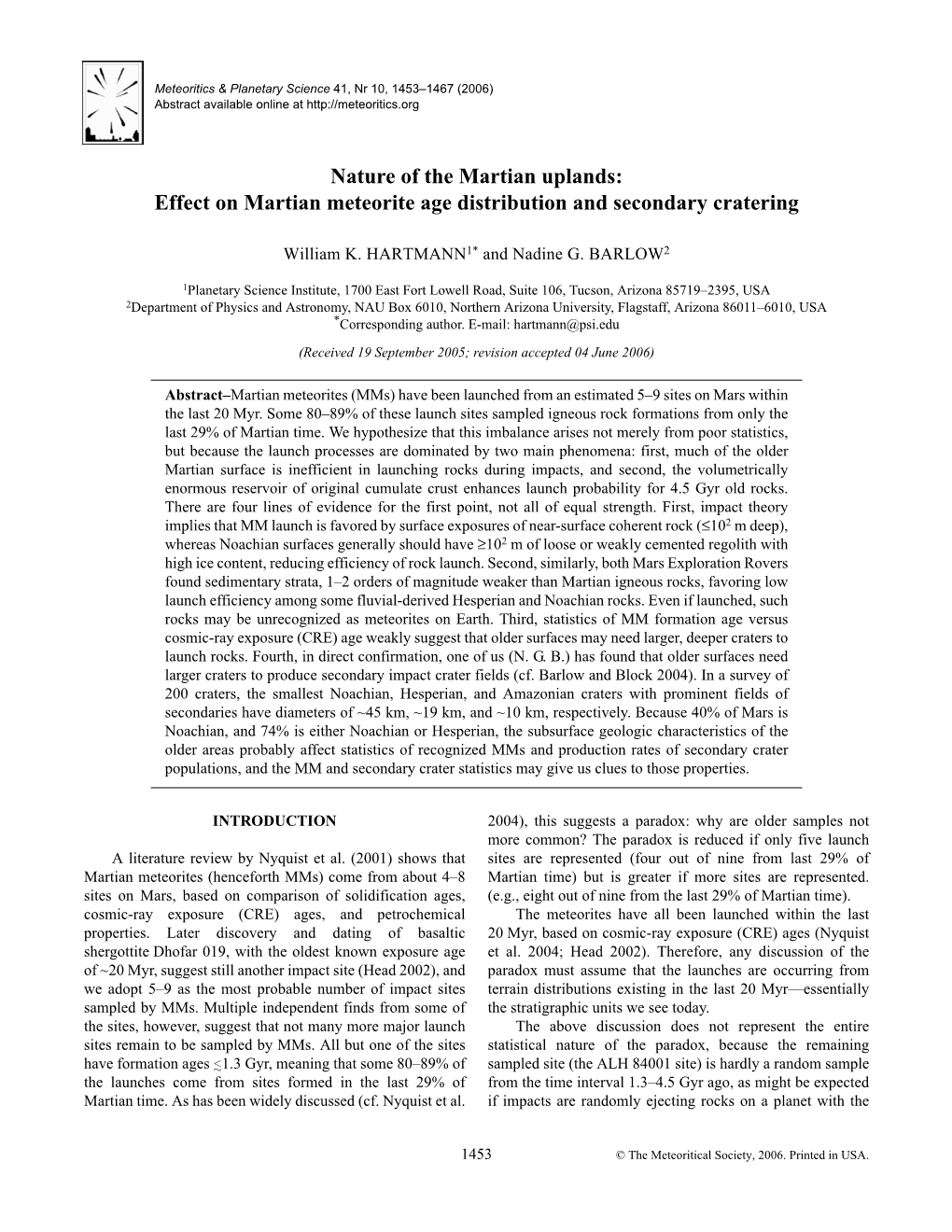 Nature of the Martian Uplands: Effect on Martian Meteorite Age Distribution and Secondary Cratering