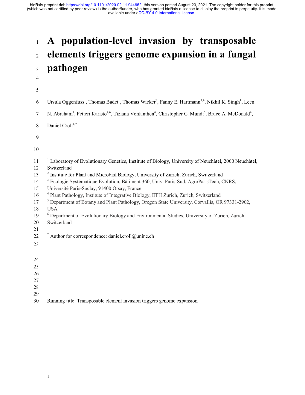 A Population-Level Invasion by Transposable Elements Triggers