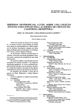 MIRIDEOS NEOTROPICAIS, CCVIII: SOBRE UMA Coleiao ENVIADA PARA ESTUDO PELA ACADEMIA DE CIENCIAS DA CALIFORNIA (Hemiprera)