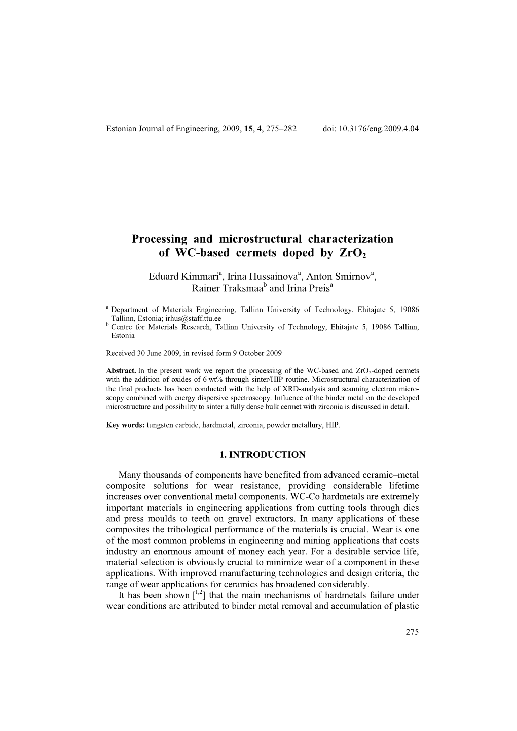 Processing and Microstructural Characterization of WC-Based Cermets Doped by Zro2