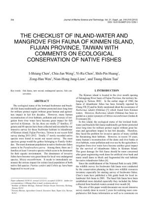 The Checklist of Inland-Water and Mangrove Fish Fauna of Kinmen Island, Fujian Province, Taiwan with Comments on Ecological Conservation of Native Fishes
