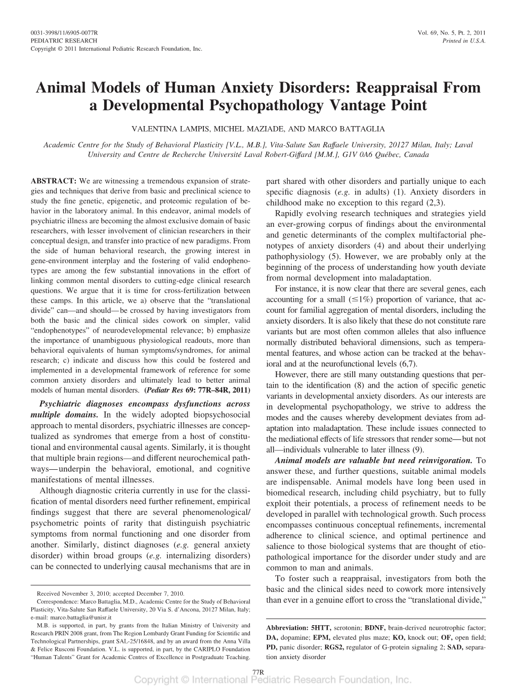 Animal Models of Human Anxiety Disorders: Reappraisal from a Developmental Psychopathology Vantage Point