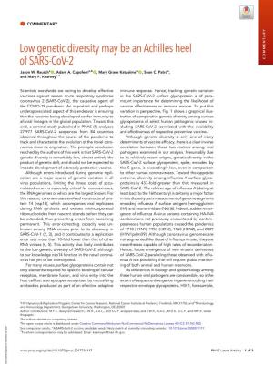 Low Genetic Diversity May Be an Achilles Heel of SARS-Cov-2 COMMENTARY Jason W