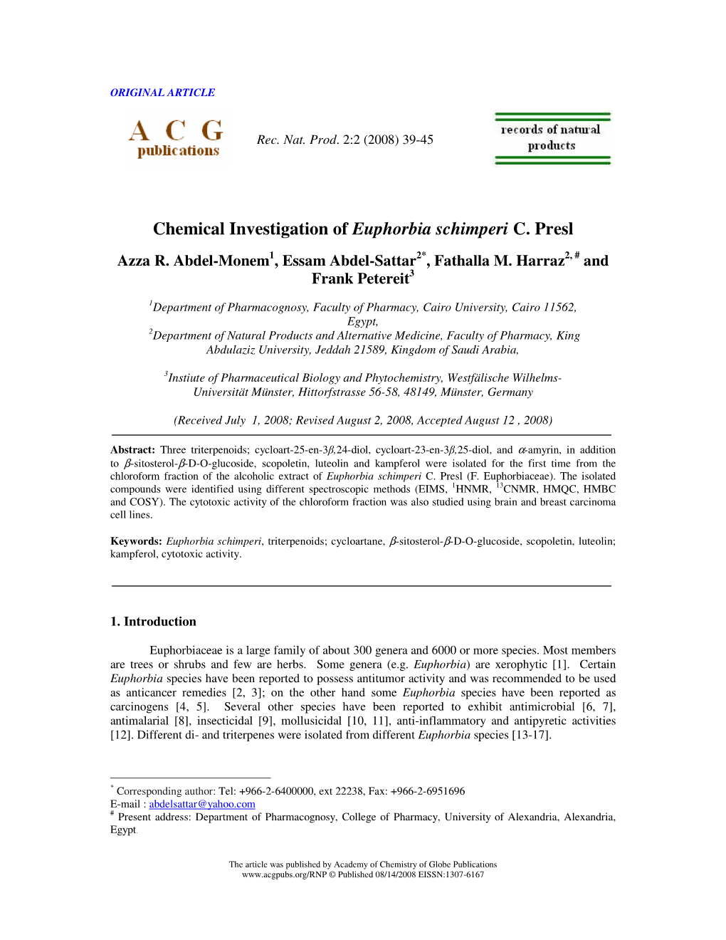 Chemical Investigation of Euphorbia Schimperi C. Presl