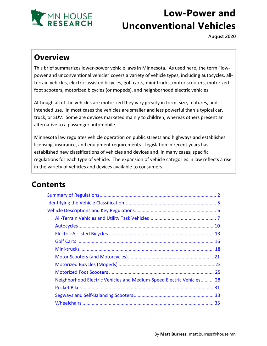 Low-Power and Unconventional Vehicles August 2020