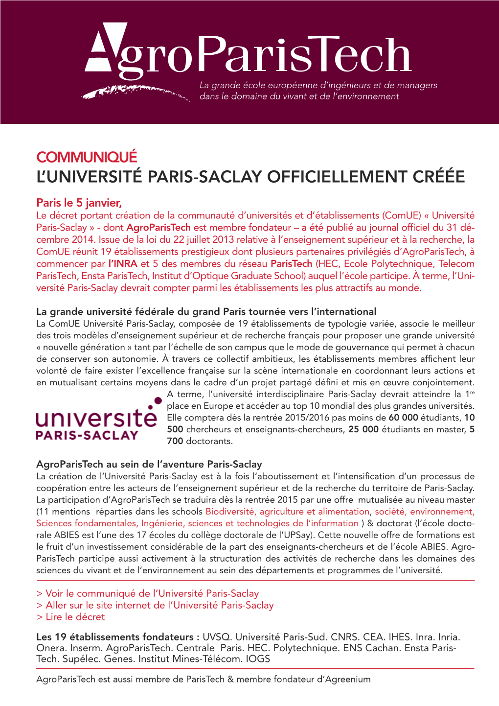 L'université Paris-Saclay Officiellement Créée