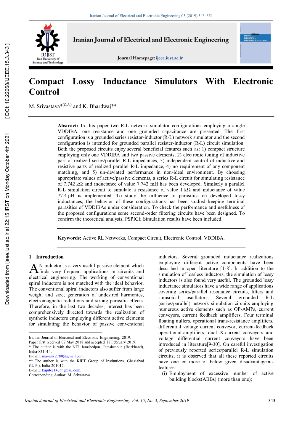 Compact Lossy Inductance Simulators with Electronic Control