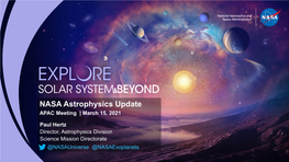 NASA Astrophysics Update APAC Meeting | March 15, 2021