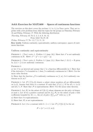 Ark3: Exercises for MAT2400 — Spaces of Continuous Functions