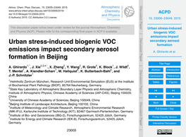 Urban Stress-Induced Biogenic VOC Emissions Impact Secondary Aerosol Formation