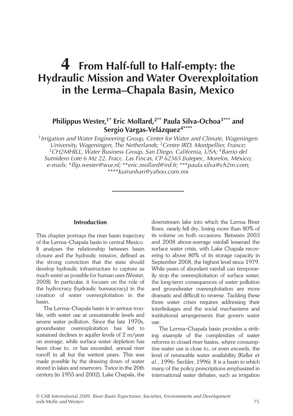 4 from Half-Full to Half-Empty: the Hydraulic Mission and Water Overexploitation in the Lerma–Chapala Basin, Mexico