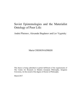 Soviet Epistemologies and the Materialist Ontology of Poor Life