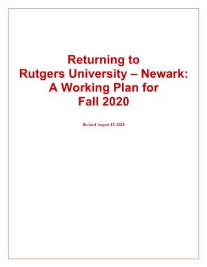 Returning to Rutgers University – Newark: a Working Plan for Fall 2020