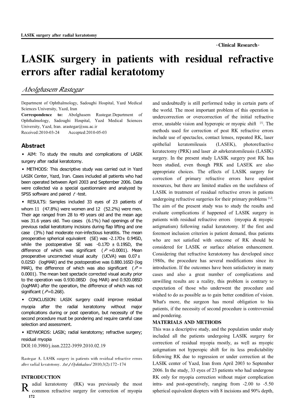 LASIK Surgery in Patients with Residual Refractive Errors After Radial