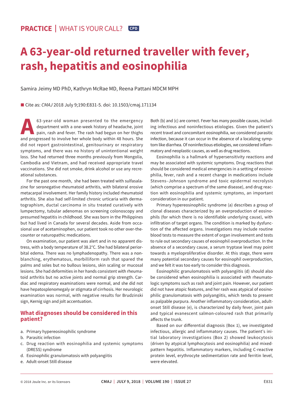 A 63-Year-Old Returned Traveller with Fever, Rash, Hepatitis and Eosinophilia