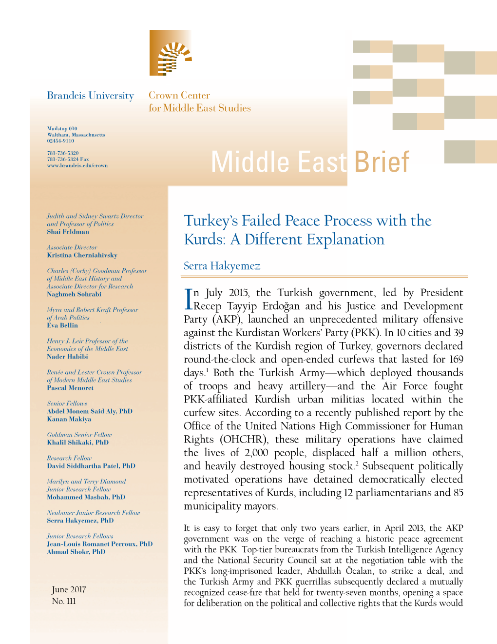Middle East Briefs: Available on the Crown Center Website